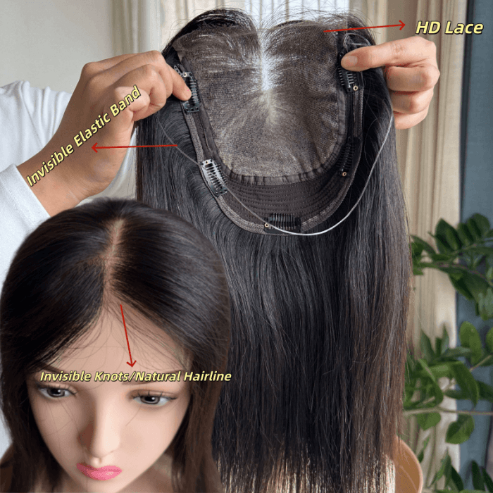 European Raw Human Hair 6x7 Lace Topper with Weft hd Lace Closure Invisible bleach Knots Hair Toupee for Hair Loss