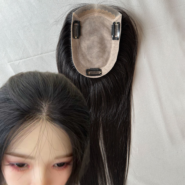 9x14cm VS 13x15cm Silk Base virgin Human Hair Topper, PU Realistic Hairline topper for hair loss 