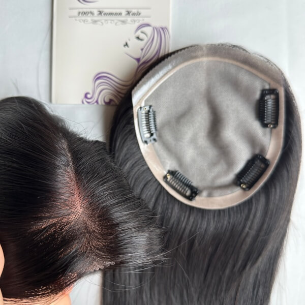 PU Skin with MONO Base 100% Human Hair Topper, Realistic Scalp, Solve Hair Loss