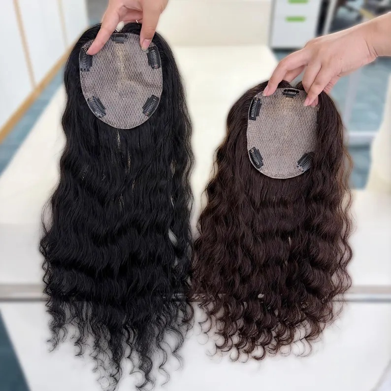 14x16cm Full Silk Base Permanent Curly Virgin Human Hair Topper, Free Part