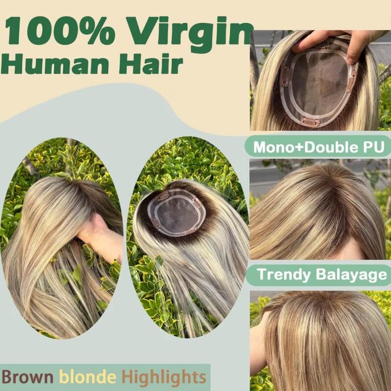 European Hair Topper 5.5x6 inch Mono Base Pu Around 100% Full Hand Tied
