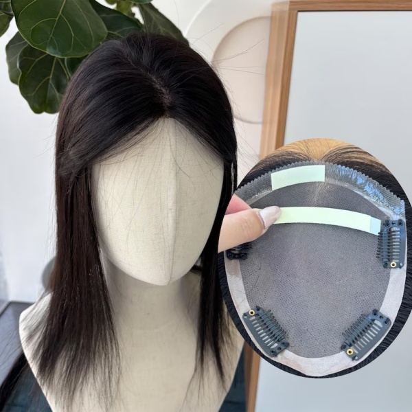 PU Skin with MONO Base 100% Human Hair Topper, Realistic Scalp, Solve Hair Loss