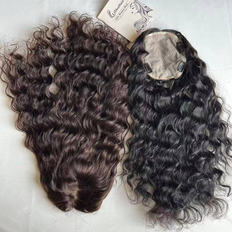 Best Silk Base Topper Hairpiece Dark Brown Color Curly Clip in Hair Topper Virgin Remy Human Hair Topper for Women