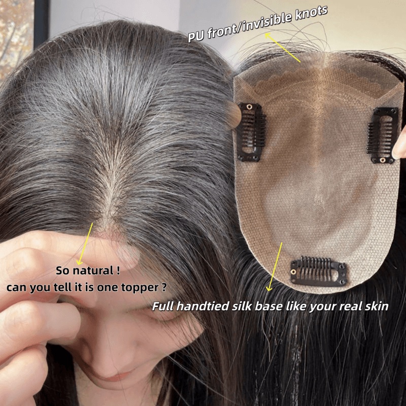 9x14cm VS 13x15cm Silk Base virgin Human Hair Topper, PU Realistic Hairline topper for hair loss 