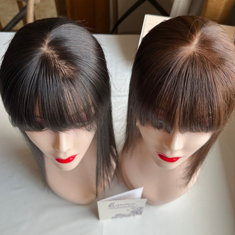 Wholesale Factory Hair Supplier 100% Virgin Natural Women Toupee Hot Sales Silk Base Toppers with Straight Bang