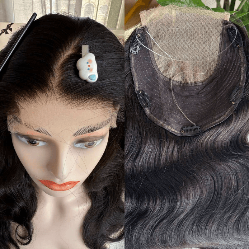 European Hair Body Wave 150% Density Nano Laser HD swiss Lace Human Hair Topper Invisible Knots for Women Hair Loss