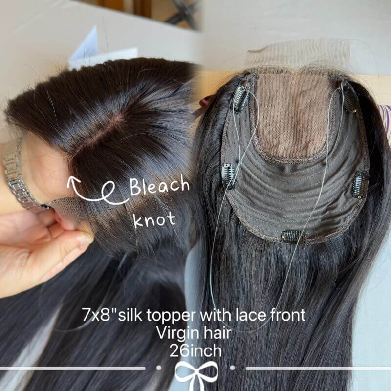 7x8" Silk Topper with Lace Front | 100% Virgin Human Hair natural hairline with expertly bleached knots