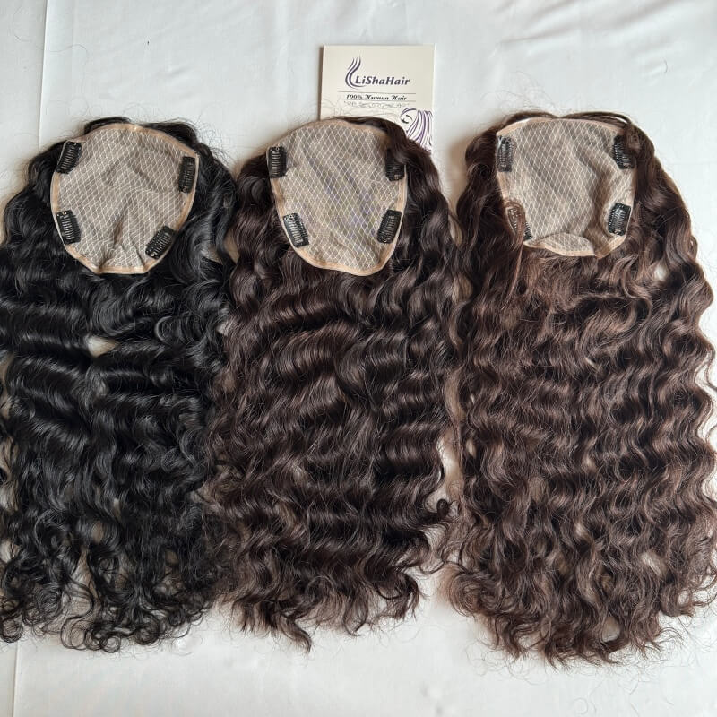 Best Silk Base Topper Hairpiece Dark Brown Color Curly Clip in Hair Topper Virgin Remy Human Hair Topper for Women