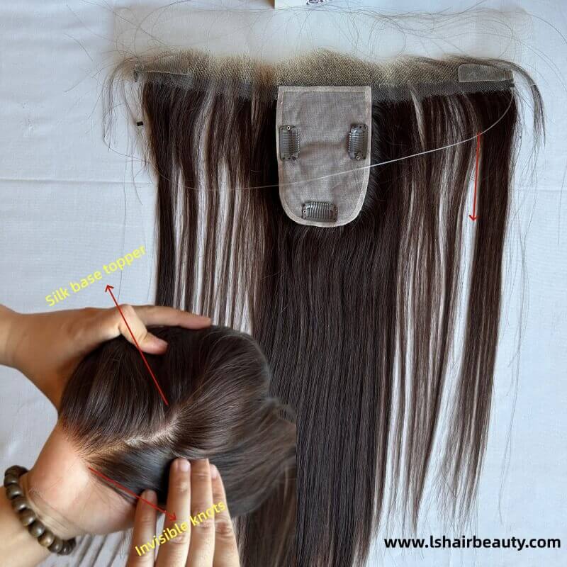 HD Lace Base Frontal and Silk Base Topper With String Receding Hairline Band Hairline Topper Dark brown color 