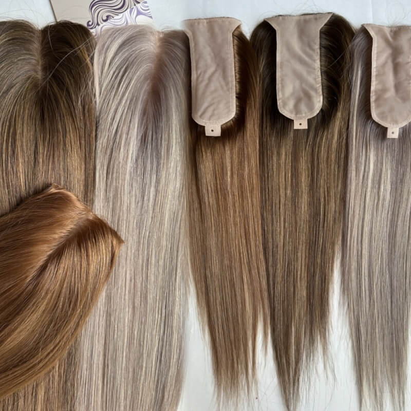 Factory Wholesale 2x6'' European Virgin Human Hair Pre Colored Silk Base Closure 150% Density Hand Tied for Hair Loss Solutions